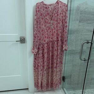 Free People Long Sleeve Floral Dress in Pink